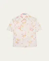 Prada Bouquet Poplin Short-sleeve Button-down Blouse In Orange