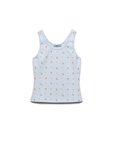 Prada Tanktop Aus Rippstrick Mit Blumenmuster In Blue
