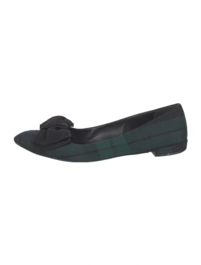 Pre-owned Prada Bow Accents Flats In Green