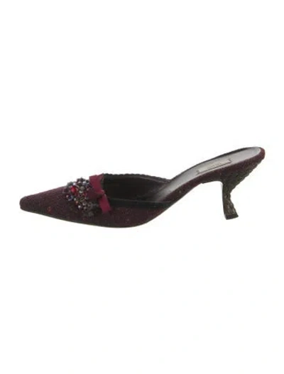 Pre-owned Prada Bow Accents Mules In Burgundy