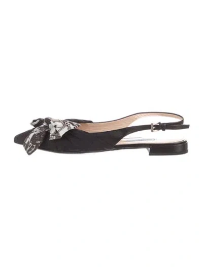 Pre-owned Prada Bow Accents Slingback Flats In Black