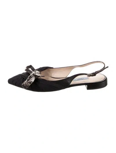 Pre-owned Prada Bow Accents Slingback Flats In Black