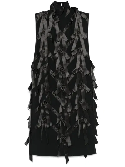 Prada Bow-detail Satin-trimmed Sablé Midi Dress In Black