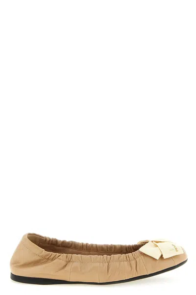 Prada Bow Ballet Flats In Brown