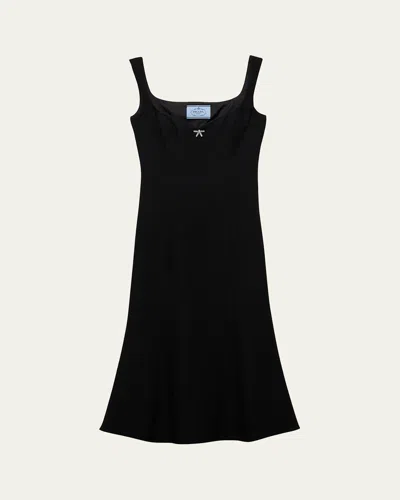 Prada Bow Cady Midi Dress In F0002 Nero