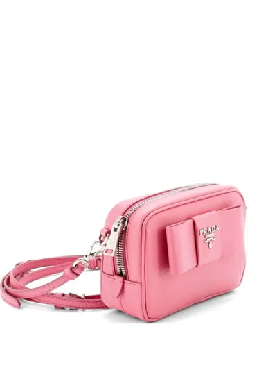 Pre-owned Prada Bow Camera Saffiano Leather Mini Crossbody Bag In Pink