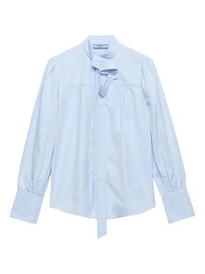 Prada Bow-collar Cotton Shirt In Blue