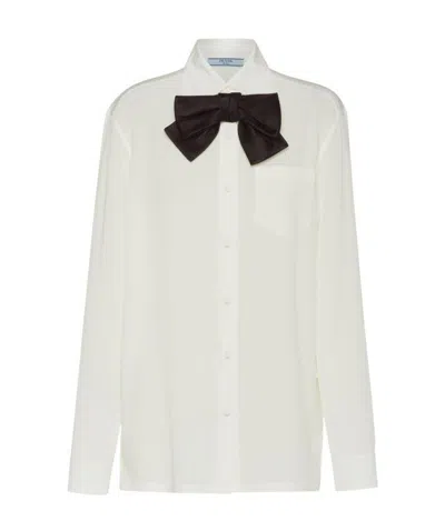 Prada Bow-detail Buttoned Blouse In White