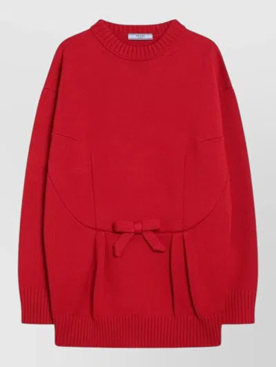 Prada Bow Detail Crew Neck Knit Sweater In Red