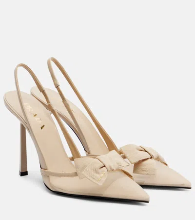 Prada Bow-detail Mesh Slingback Pumps In Brown