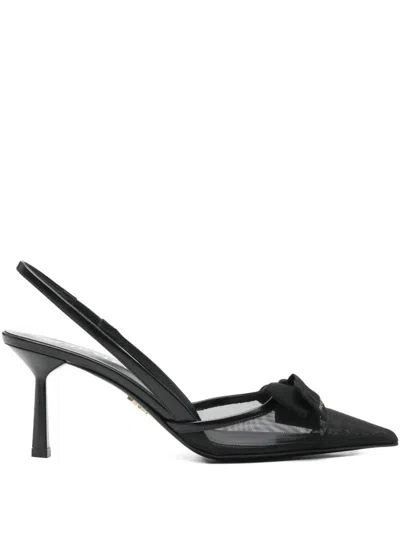 PRADA PRADA BOW DETAIL MESH SLINGBACK PUMPS SHOES