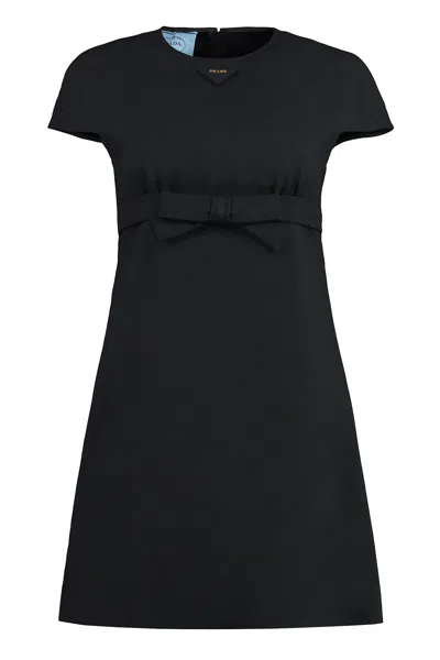 Prada Bow Sable A-line Mini Dress In Black