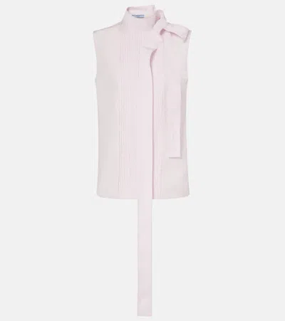 Prada Bow-detail Pleated Cotton Poplin Top In Multi