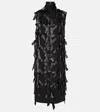 Prada Bow-detail Satin-trimmed Sablé Midi Dress In Black