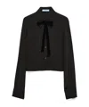 Prada Velvet Bow Crepe De Chine Shirt In Black
