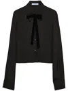 Prada Velvet Bow Crepe De Chine Shirt In Black