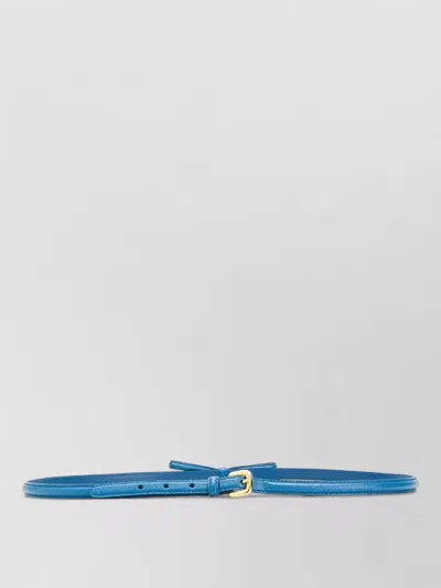 Prada Bow Detail Slim Buckle Leather Belt In Blue