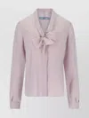Prada Bow Detail V Neck Long Sleeves Top In Pink