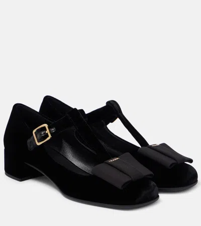 PRADA BOW-DETAIL VELVET MARY JANE FLATS
