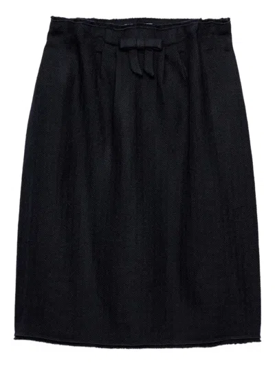 Prada Bow-detailed Frayed-edge Midi Skirt In Black