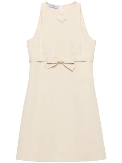 Prada Bow Detailing Short Dress In Neutral