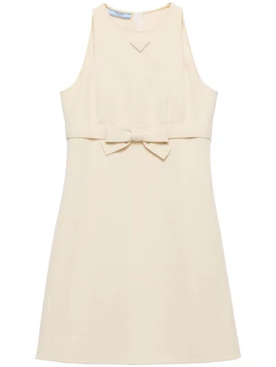 Prada Bow Detailing Short Dress In Beige