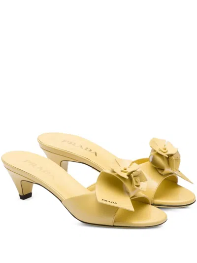 Prada Bow-embellished Leather Sandals In Yellow