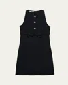 Prada Bow Jeweled Button Mini Dress In F0002 Nero