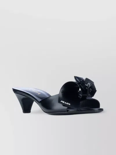 Prada Bow Kitten Heel Open Toe Sandals In Blue
