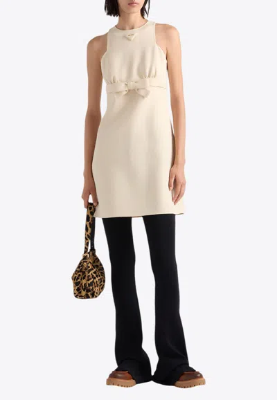 Prada Bow Mini Dress In Neutral