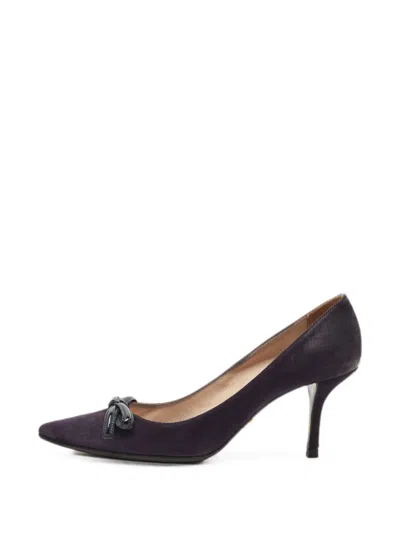 Pre-owned Prada Bow Pointed Toe Heeled Pumps In Purple