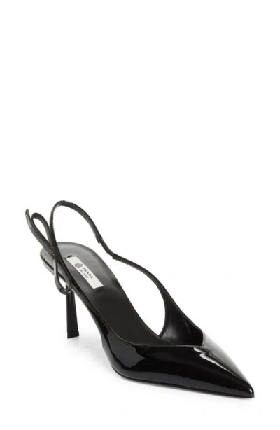 Prada Bow Ponted Toe Slingback Pump In Black
