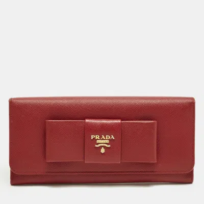 Pre-owned Prada Bow Red Saffiano Leather Continental Wallet