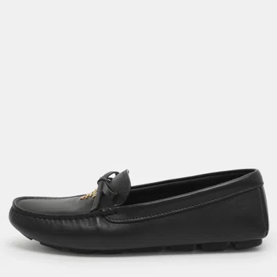 Pre-owned Prada Bow Size 36 Black Leather Loafers