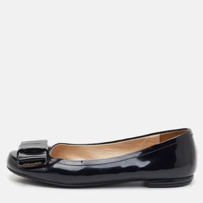 Pre-owned Prada Bow Size 37 Black Patent Leather Ballet Flats