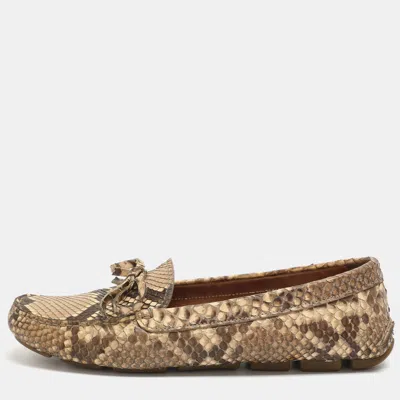 Pre-owned Prada Bow Size 38 Black Python Leather Loafers