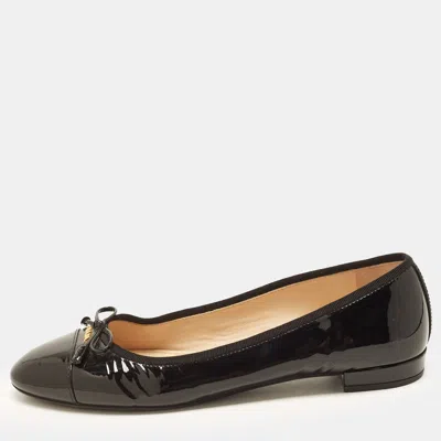 Pre-owned Prada Bow Size 38.5 Black Patent Leather Ballet Flats