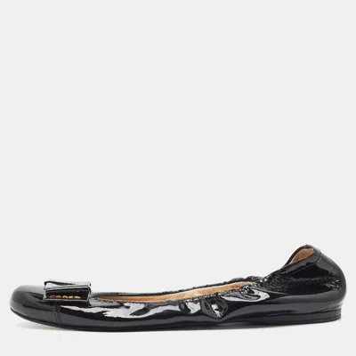 Pre-owned Prada Bow Size 41 Black Patent Leather Bow Detail Ballet Flats