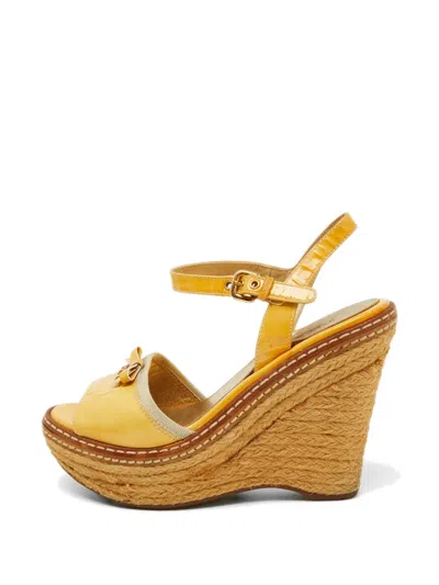 Pre-owned Prada Bow-detail Ankle-strap Espadrilles In Yellow
