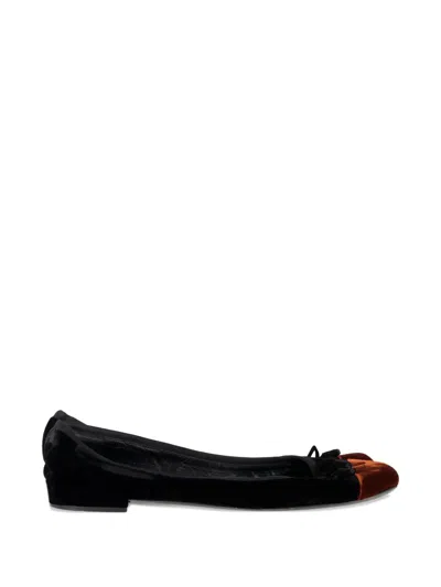 Pre-owned Prada Bow-detail Cap-toe Ballet Flats In Black