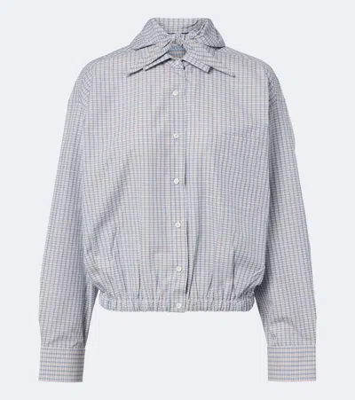 Prada Sandcolored Check Cotton Shirt With Scarf In Gray