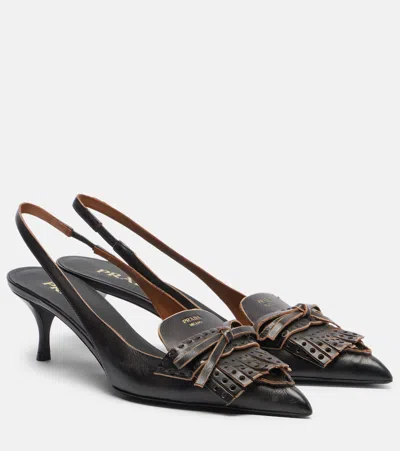 Prada Bow-detail Leather Slingback Pumps In Black