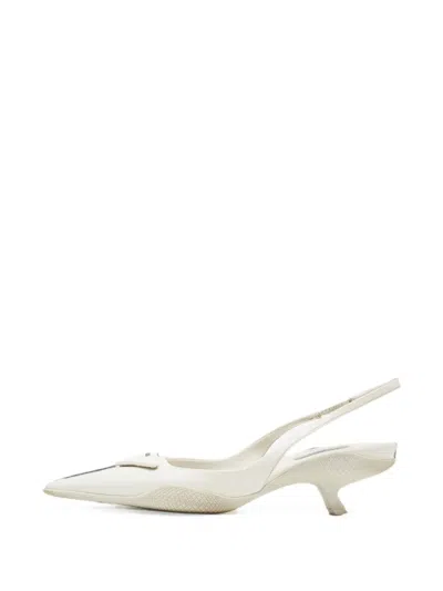 Pre-owned Prada Bow-detail Leather Slingback Pumps In Neutral