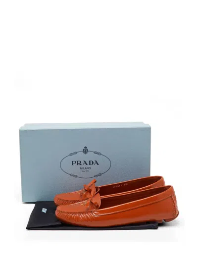 Pre-owned Prada Bow-detail Loafers In Orange
