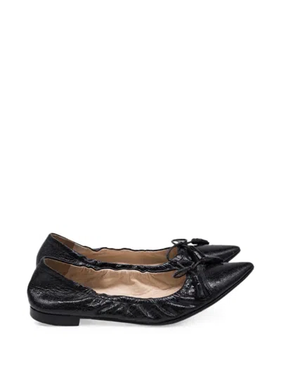 Pre-owned Prada Bow-detail Pointed-toe Ballet Flats In Black