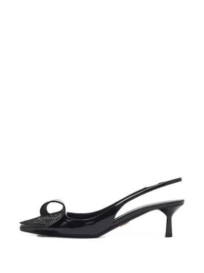 Pre-owned Prada Bow-detail Pointed-toe Slingback Heeled Pumps In Black