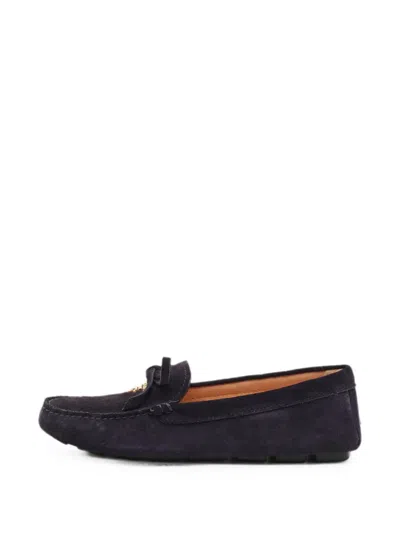 Pre-owned Prada Bow-detail Suede Loafers In Purple