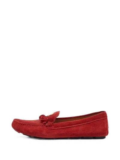 Pre-owned Prada Bow-detail Suede Loafers In Red