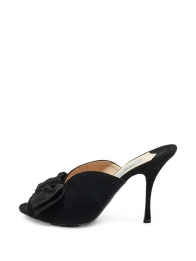 Pre-owned Prada Bow-detail Suede Sandals In Black