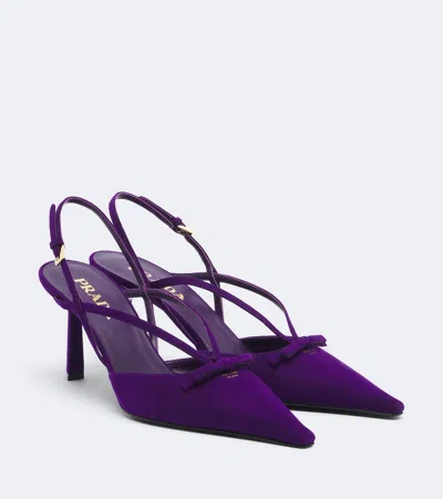 Prada Bow-detail Suede Slingback Pumps In Purple
